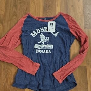 Women's Red and Blue Long Sleeve Tee